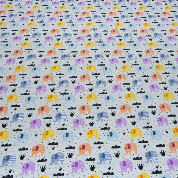 Stoff Baumwolle Jersey Elefanten Design grau melange orange curry blau grau bunt Kinderstoff Kleiderstoff