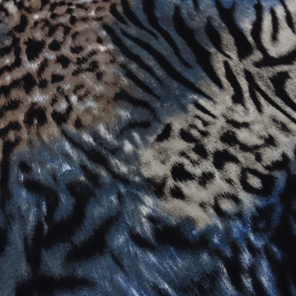 Stoff Viskose Jersey Leo Tiger Tierfellimitat Design blau braun beige schwarz Kleiderstoff