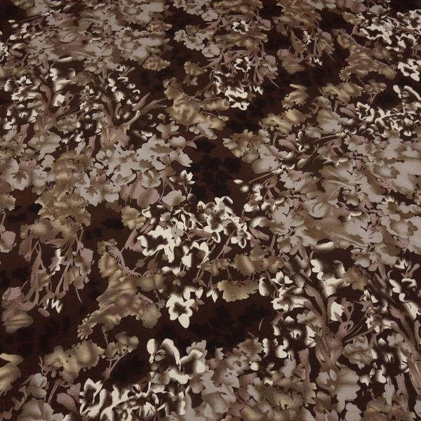 Fabric viscose jersey abstract flowers leaves design brown beige sand black dress fabric