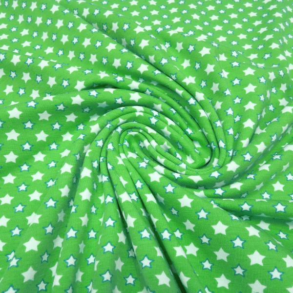 Stoff Baumwolle Jersey mit Sterne Stars Design grün weiß blau Kleiderstoff Kinderstoff