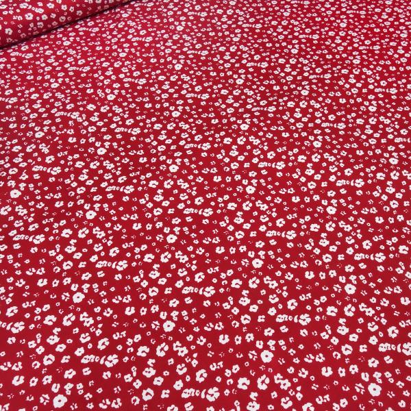 Stoff Baumwolle Popeline Blumen Streublumen Design rot weiß Blusenstoff Kleiderstoff Dekostoff