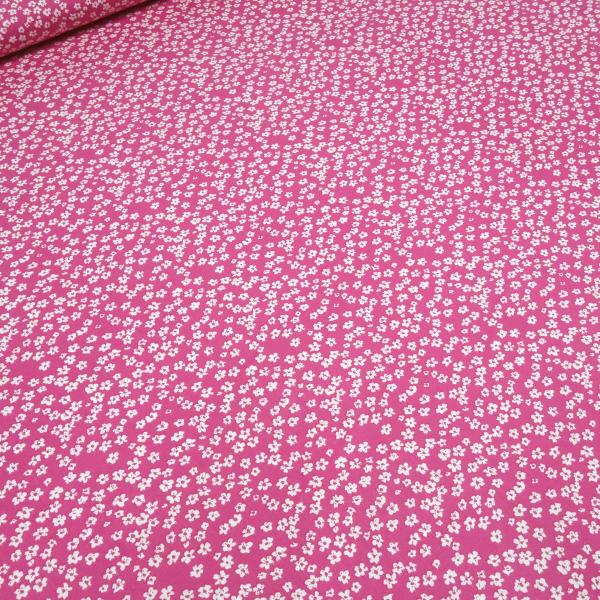 Stoff Baumwolle Popeline Blumen Streublumen Design pink weiß Blusenstoff Kleiderstoff Dekostoff