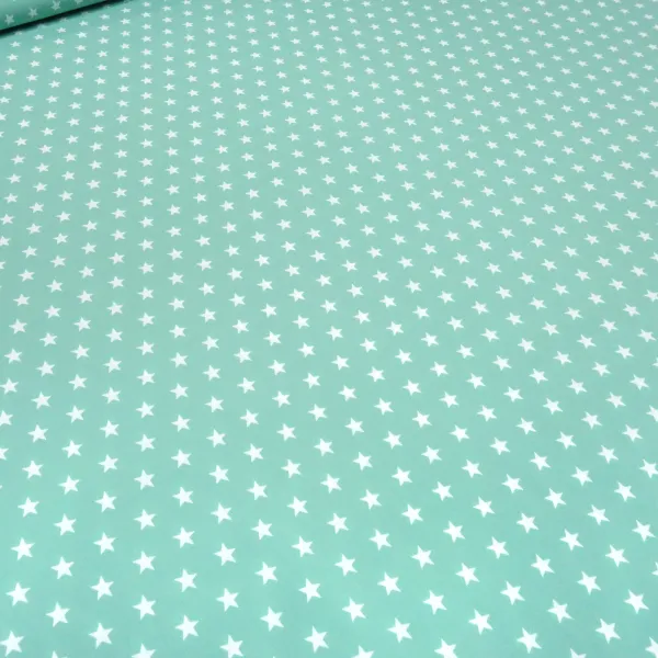 Stoff 100% Baumwolle Popeline mit Sterne Design mint weiß Kleiderstoff Kinderstoff Dekostoff