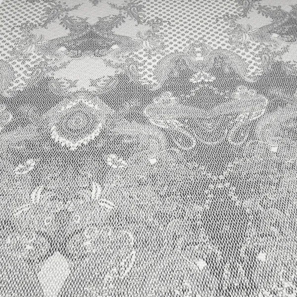 Stoff Stretch Baumwolle Piqué Paisley Design weiß schwarz grau Kleiderstoff