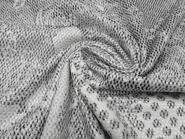 Stoff Stretch Baumwolle Piqué Paisley Design weiß schwarz grau Kleiderstoff