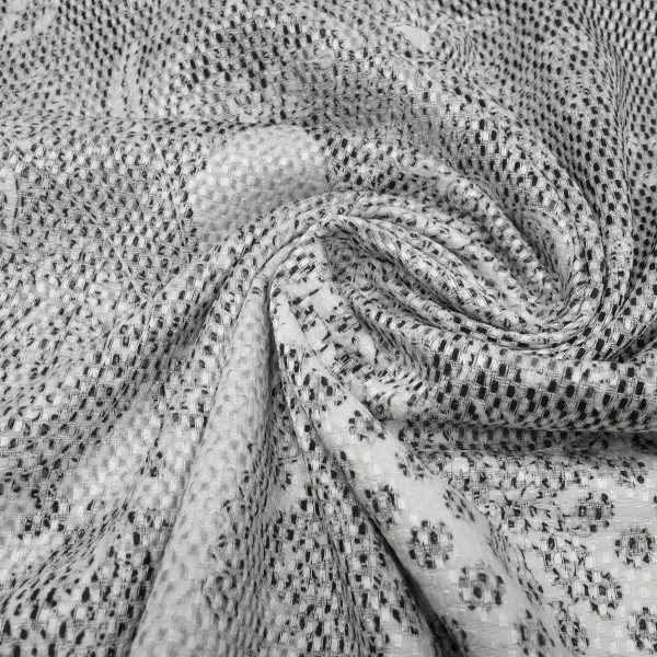 Stoff Stretch Baumwolle Piqué Paisley Design weiß schwarz grau Kleiderstoff