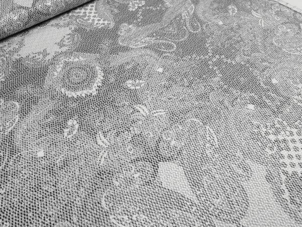 Stoff Stretch Baumwolle Piqué Paisley Design weiß schwarz grau Kleiderstoff