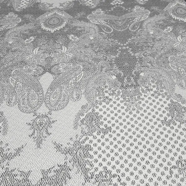 Stoff Stretch Baumwolle Piqué Paisley Design weiß schwarz grau Kleiderstoff