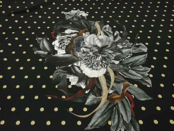 Stoff Viskose Jersey Stoffpanel 79 cm Punkte Blumen Design schwarz beige grau bunt Kleiderstoff