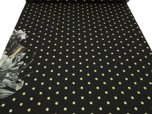 Stoff Viskose Jersey Stoffpanel 79 cm Punkte Blumen Design schwarz beige grau bunt Kleiderstoff