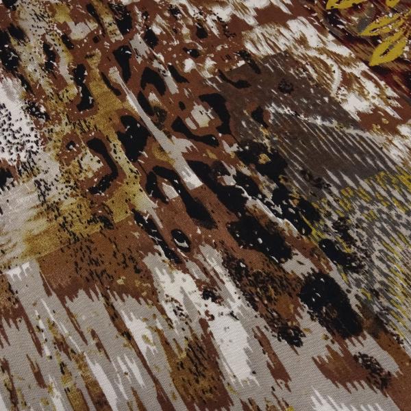 Stoff Viskose Jersey mit abstrakten Blumen Blätter Design braun beige ocker schwarz bunt Kleiderstoff Kinderstoff