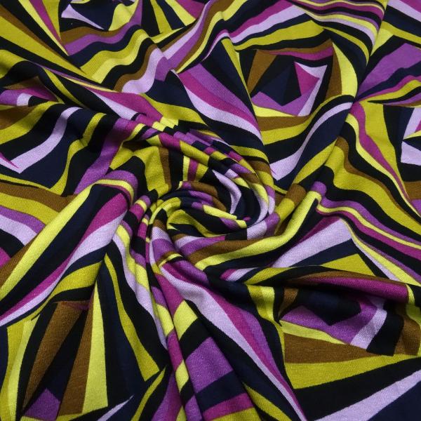 Stoff Viskose Jersey abstraktes retro Design geometrische Muster lila flieder kiwi grün blau bunt Kleiderstoff Kinderstoff