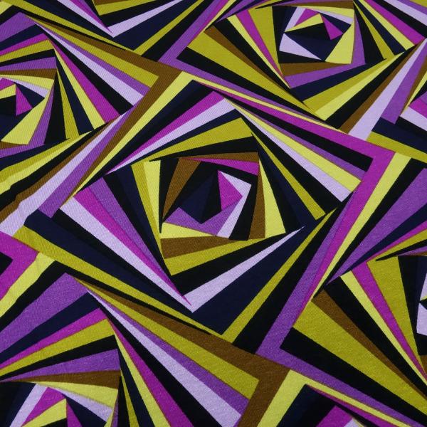 Stoff Viskose Jersey abstraktes retro Design geometrische Muster lila flieder kiwi grün blau bunt Kleiderstoff Kinderstoff