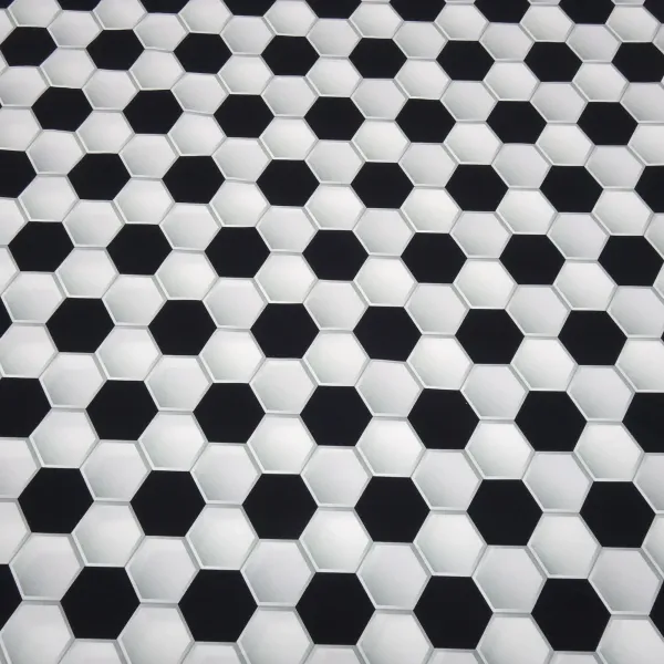 Cotton Poplin Fabric with 3D Soccer Design in Black, White, and Gray—Clothing Fabric, Children's Fabric, Decorative Fabric
