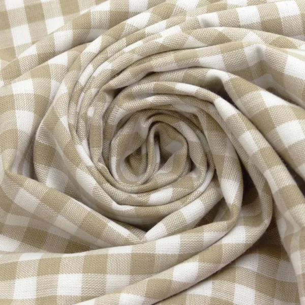 Stoff Baumwolle Zefir Karo 1 cm beige weiß kariert Kleiderstoff Dekostoff Blusenstoff