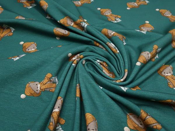 bric cotton jersey winter bear teddy bear design green brown gray colorful children's fabric dress fabric