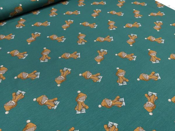 bric cotton jersey winter bear teddy bear design green brown gray colorful children's fabric dress fabric