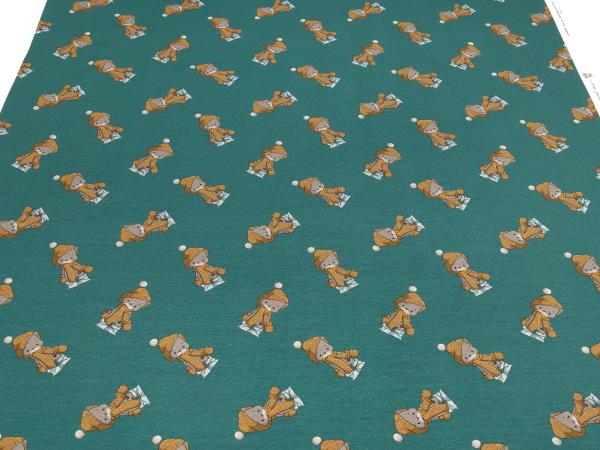 bric cotton jersey winter bear teddy bear design green brown gray colorful children's fabric dress fabric