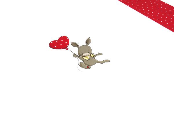 Stoff Baumwolle Jersey Panel 65 cm x 145 cm Hase Hanna Herzen Ballon Pünktchen Design weiss rot braun Kinderstoff Kleiderstoff