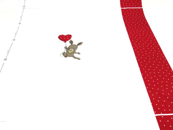 Stoff Baumwolle Jersey Panel 65 cm x 145 cm Hase Hanna Herzen Ballon Pünktchen Design weiss rot braun Kinderstoff Kleiderstoff