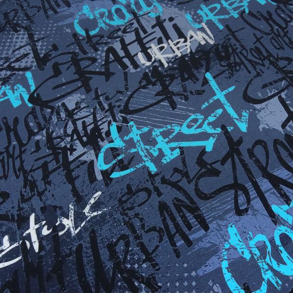 Fabric cotton jersey graffiti design blue turquoise white black dress fabric children's fabric