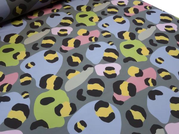 Fabric Softshell Funky Leo Design gray multicolor colorful water repellent jacket fabric coat fabric outdoor fabric