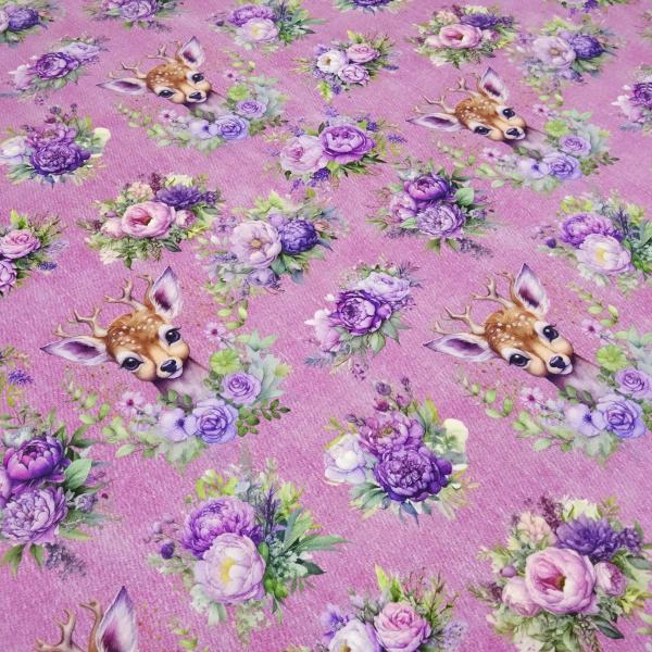 Fabric cotton French Terry sweatshirt fabric DEAR LOVE Jessy Sewing deer jeans pink lilac purple green brown dress fabric children's fabric