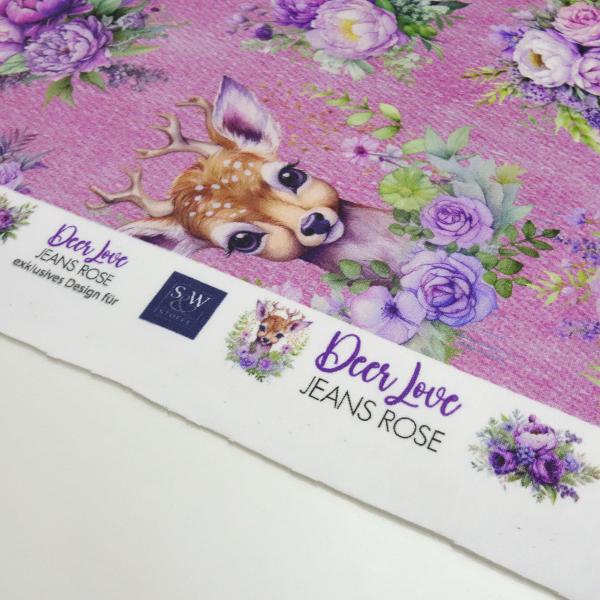 Fabric cotton French Terry sweatshirt fabric DEAR LOVE Jessy Sewing deer jeans pink lilac purple green brown dress fabric children's fabric
