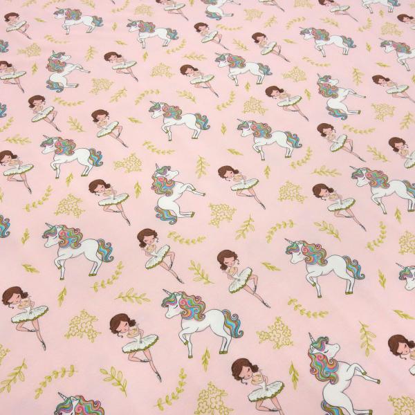 Stoff Baumwolle Jersey pretty Ballerina Einhorn Herzberührt rosa weiß bunt Kinderstoff Kleiderstoff