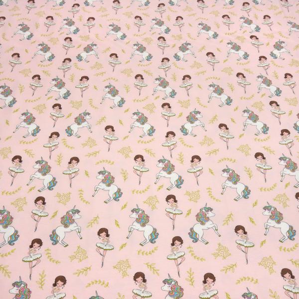 Stoff Baumwolle Jersey pretty Ballerina Einhorn Herzberührt rosa weiß bunt Kinderstoff Kleiderstoff