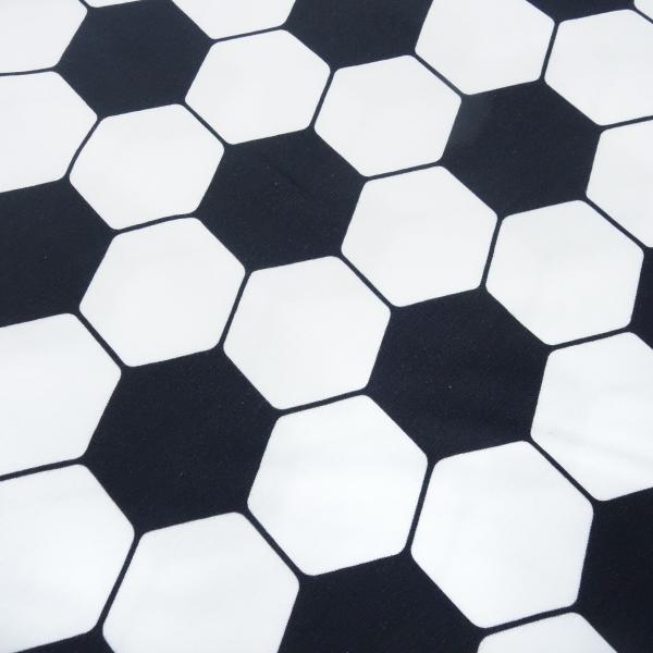 Stoff Baumwolle Jersey Fußball Soccer Design schwarz weiss Kleiderstoff Kinderstoff