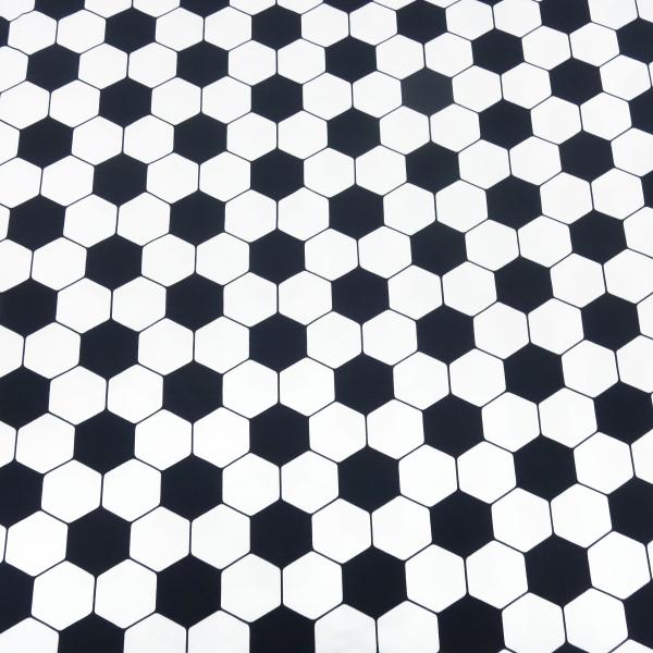 Stoff Baumwolle Jersey Fußball Soccer Design schwarz weiss Kleiderstoff Kinderstoff