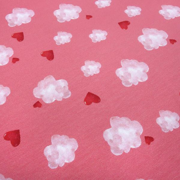 Fabric cotton jersey "Happy be pink" clouds hearts pink pink red white children's fabric dress fabric by the meter