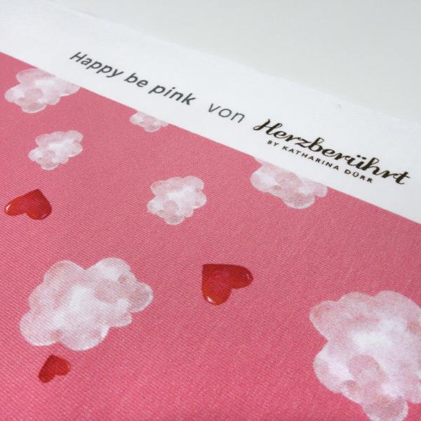 Fabric cotton jersey "Happy be pink" clouds hearts pink pink red white children's fabric dress fabric by the meter