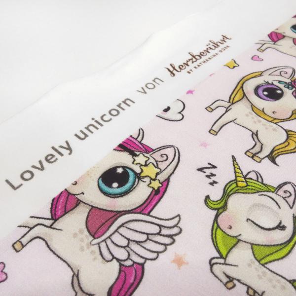 Stoff Baumwolle Jersey "lovely unicorn" Einhörner Regenbogen Herzen rosa bunt Kinderstoff Kleiderstoff Meterware