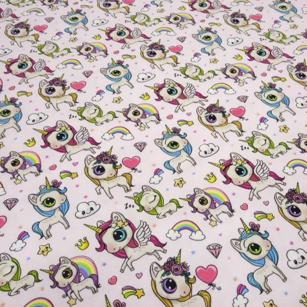 Stoff Baumwolle Jersey "lovely unicorn" Einhörner Regenbogen Herzen rosa bunt Kinderstoff Kleiderstoff Meterware