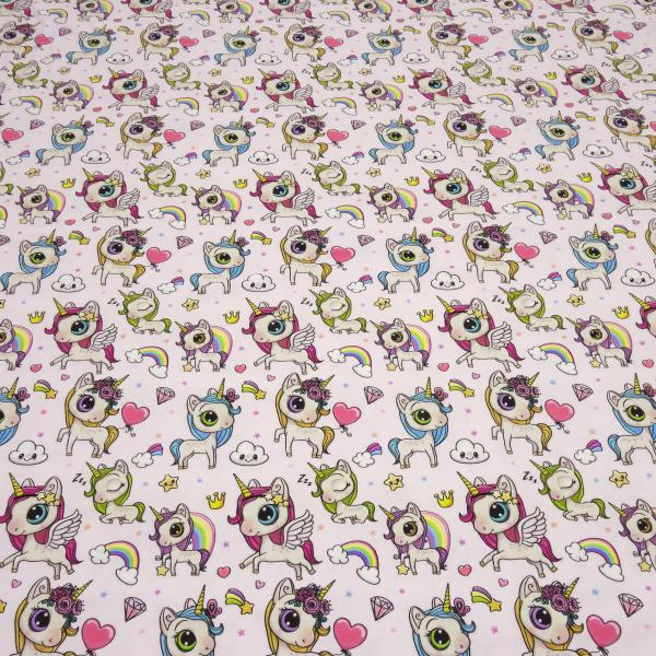 Stoff Baumwolle Jersey "lovely unicorn" Einhörner Regenbogen Herzen rosa bunt Kinderstoff Kleiderstoff Meterware