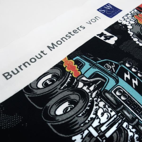 Fabric cotton jersey burnout monster trucks cars black colorful children's fabric dress fabric by the meter