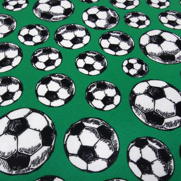 Fabric cotton jersey football soccer balls design green white black children's fabric dress fabric