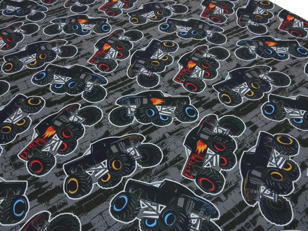 Fabric softshell monster trucks grey black blue red white colorful water repellent jacket fabric coat fabric outdoor fabric