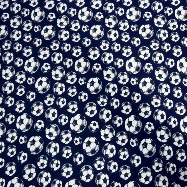 Cotton Jersey Fabric with Soccer Ball Design in Navy Blue, White, and Black—Children's Clothing Fabric