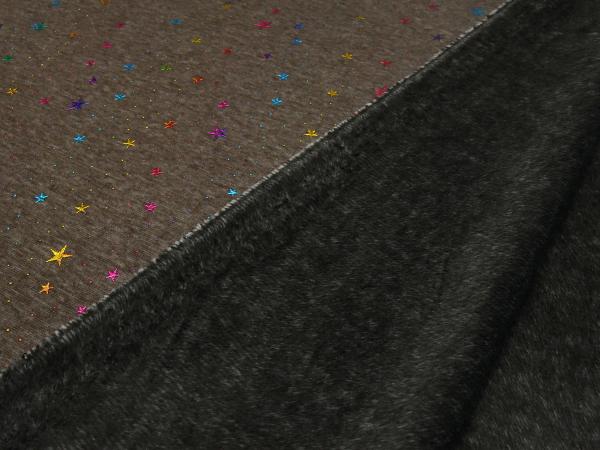 Fabric alpine fleece sweatshirt fabric with glitter stars stars design brown taupé multicolor colorful dress fabric children's fabric hoodie fabric
