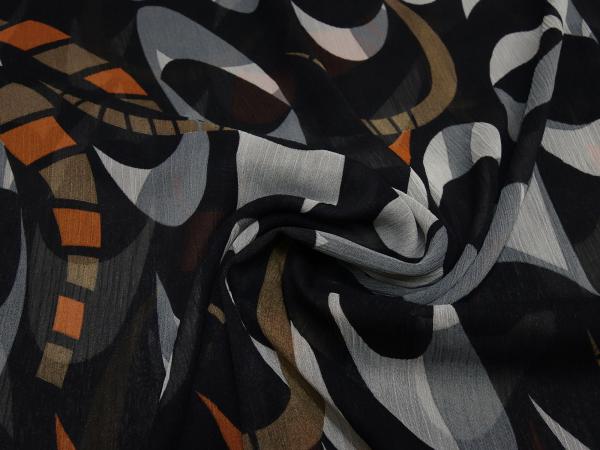 Stoff Chiffon Blusenstoff retro vintage Design schwarz grau terracotta braun Kleiderstoff