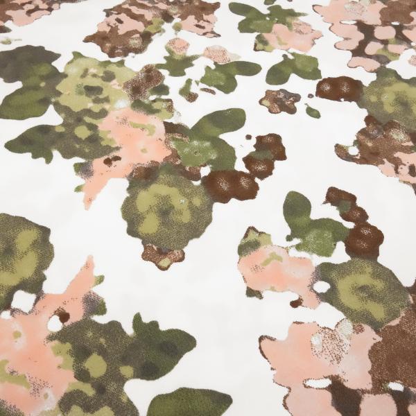 Stoff Baumwolle Stretch abstrakt Blumenmuster Camuflage Design weiß rosa grün braun Kleiderstoff Hosenstoff Kostümstoff