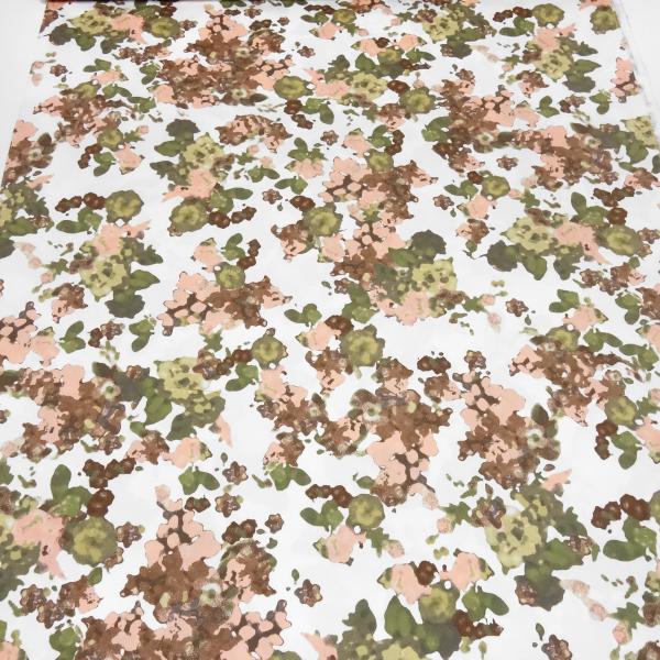 Stoff Baumwolle Stretch abstrakt Blumenmuster Camuflage Design weiß rosa grün braun Kleiderstoff Hosenstoff Kostümstoff