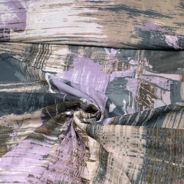 Fabric blouse fabric chiffon bark abstract design lilac gray brown beige ecrú dress fabric