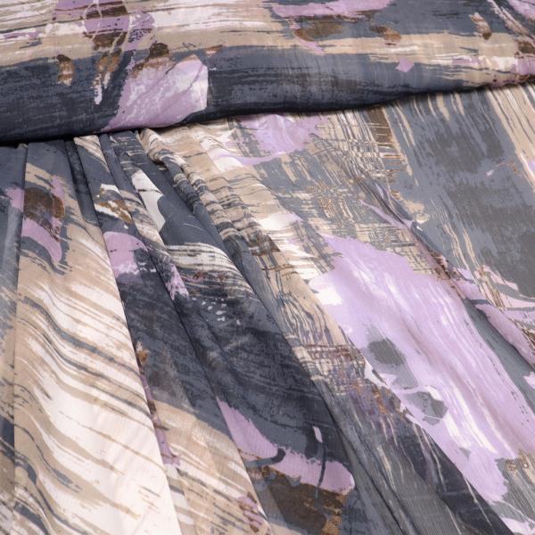 Fabric blouse fabric chiffon bark abstract design lilac gray brown beige ecrú dress fabric