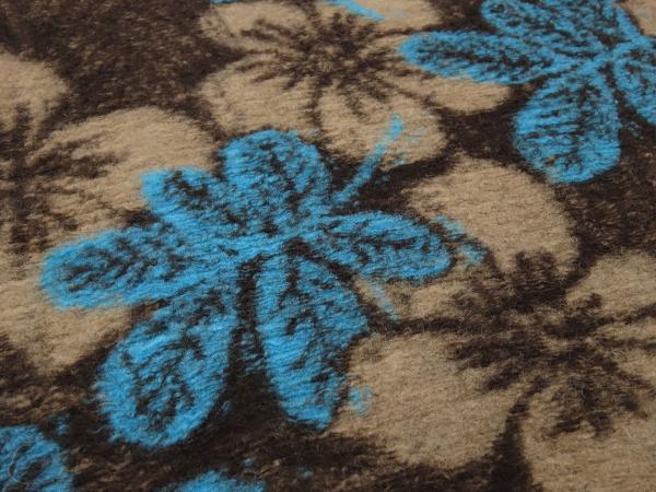 2. Wahl (Falten) Stoff Ital. Musterwalk Walkloden Kochwolle gekochte Wolle mit Blumen Blätter Design braun beige türkis Mantelstoff Kleiderstoff