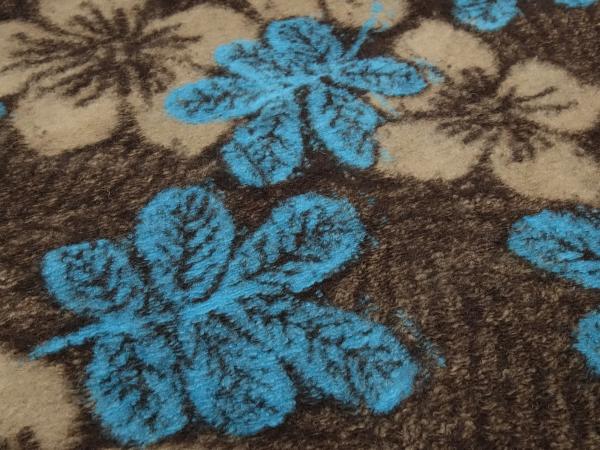 2. Wahl (Falten) Stoff Ital. Musterwalk Walkloden Kochwolle gekochte Wolle mit Blumen Blätter Design braun beige türkis Mantelstoff Kleiderstoff