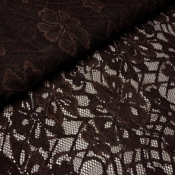 Stoff Bi-Stretch Spitze Spitzenstoff mit Blumenmuster braun Kleiderstoff